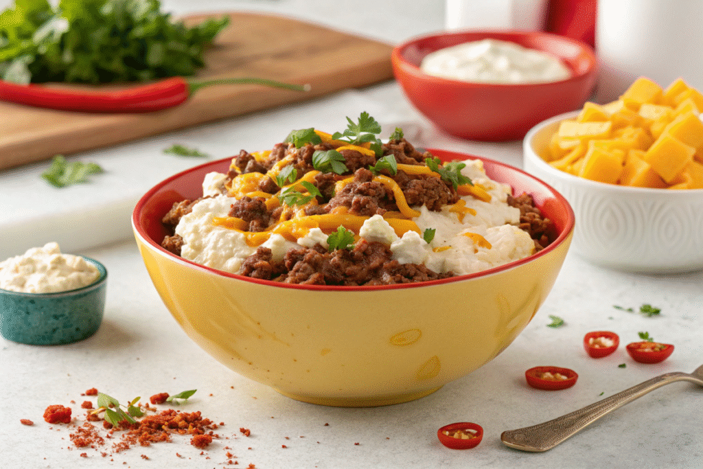 Ground Beef Cottage Cheese Bowl