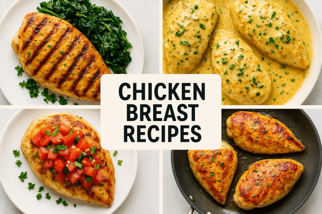 Baked garlic herb chicken breasts on tray
