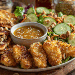 Crunchy veggie tempura on plate