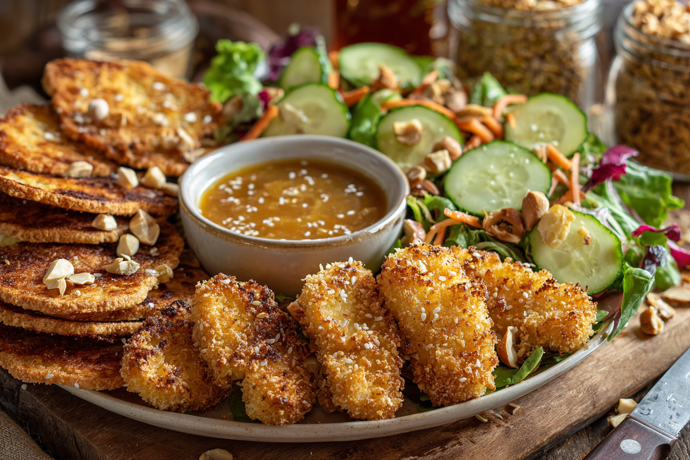 Crunchy veggie tempura on plate