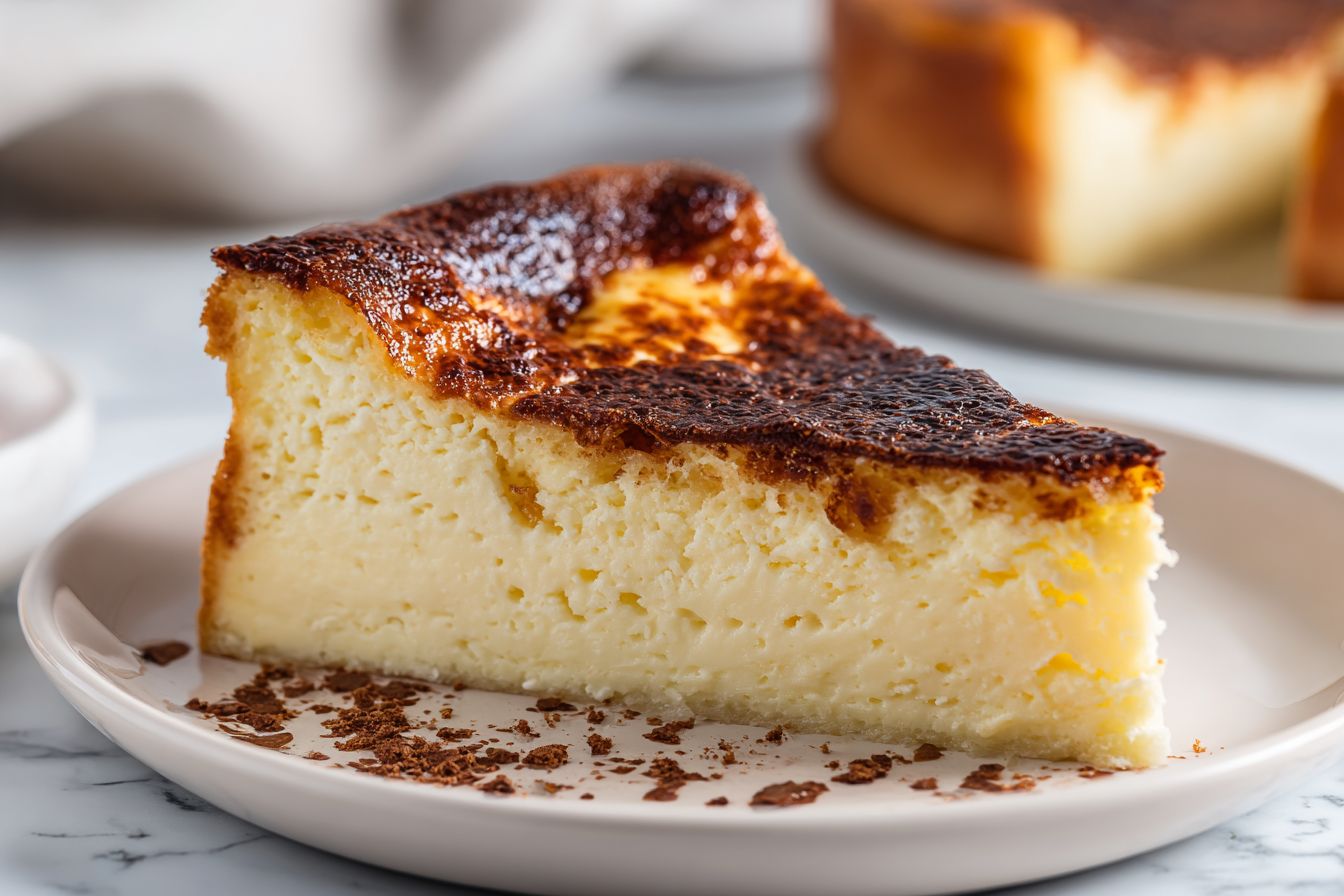 Make this Basque Burnt Cheesecake in 5 easy steps! Creamy inside, caramelized top, and rustic charm—perfect for any dessert table.
