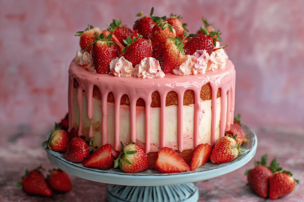 Fresh Strawberry Drip Cake